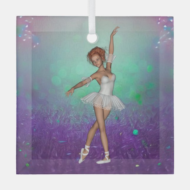 Green & Purple Painted Background & Ballerina Glass Tree Decoration (Front)