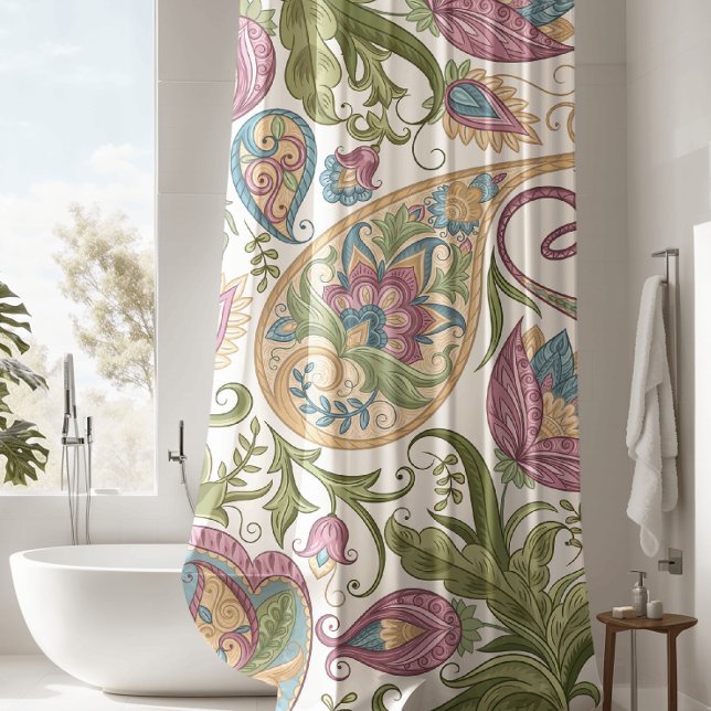 Green & Purple Paisley Floral Shower Curtain (Creator Uploaded)