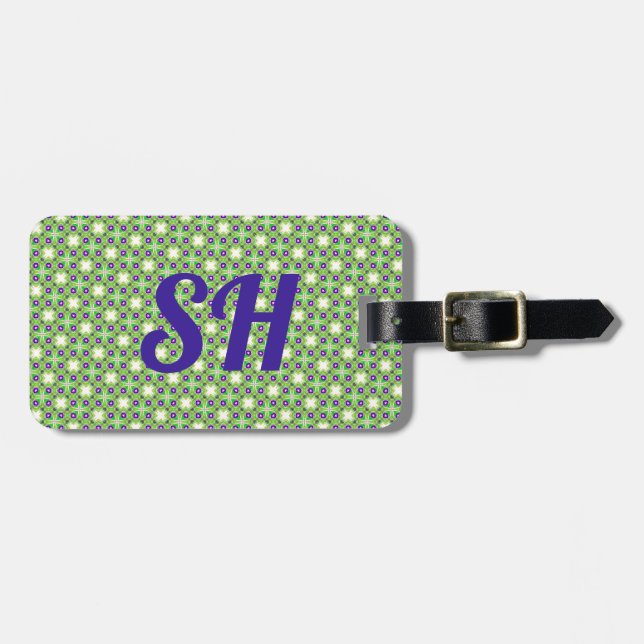 Green Purple Pattern Luggage Tag (Front Horizontal)