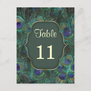 Green purple peacock Table number Postcard