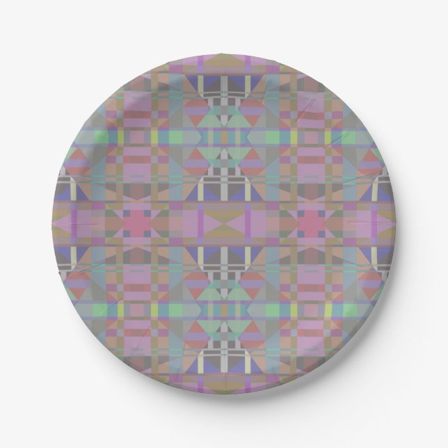 Green Purple Pink Geometric Paper Plate (Front)