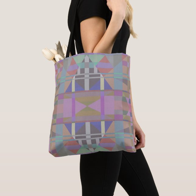 Green Purple Pink Geometric Tote Bag (Close Up)