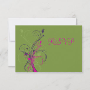 Green Purple Pink White Floral RSVP Card