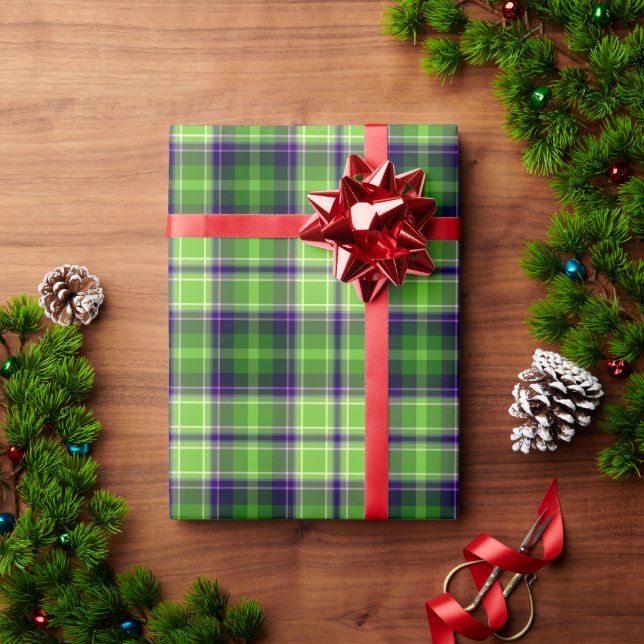 Green Purple Plaid Gingham Pattern  Wrapping Paper (Holiday Gift)