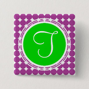 Green & Purple Polka Dot Monogram 15 Cm Square Badge