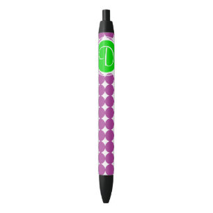 Green & Purple Polka Dot Monogram Black Ink Pen
