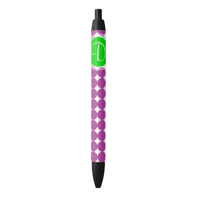 Green & Purple Polka Dot Monogram Black Ink Pen (Front Vertical)