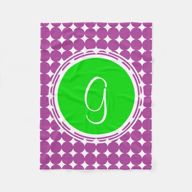 Green & Purple Polka Dot Monogram Fleece Blanket (Front)