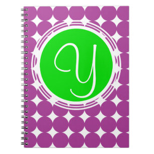 Green & Purple Polka Dot Monogram Spiral Notebook