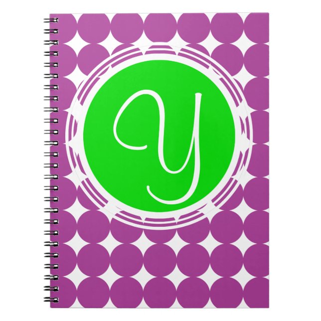Green & Purple Polka Dot Monogram Spiral Notebook (Front)