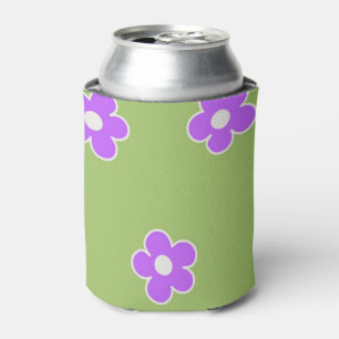 Green Purple Retro Y2K Flower Pattern Can Cooler