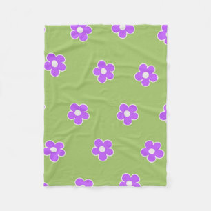 Green Purple Retro Y2K Flower Pattern Fleece Blanket