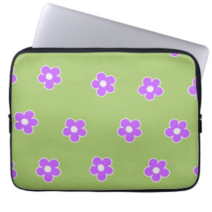 Green Purple Retro Y2K Flower Pattern Laptop Sleeve