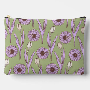 Green Purple Retro Y2K Funky Hippie Flower Pattern Accessory Pouch