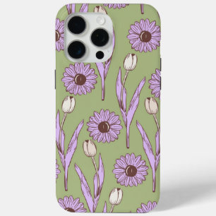 Green Purple Retro Y2K Funky Hippie Flower Pattern iPhone 15 Pro Max Case