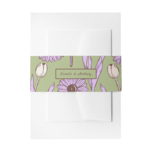 Green Purple Retro Y2K Funky Hippie Flower Pattern Invitation Belly Band