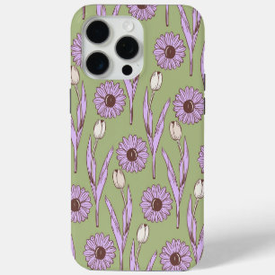 Green Purple Retro Y2K Funky Hippie Flower Pattern iPhone 15 Pro Max Case
