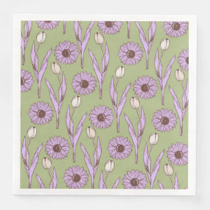 Green Purple Retro Y2K Funky Hippie Flower Pattern Napkin