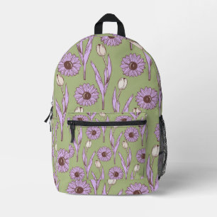 Green Purple Retro Y2K Funky Hippie Flower Pattern Printed Backpack