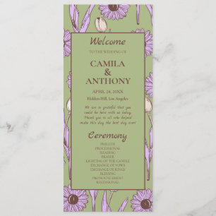 Green Purple Retro Y2K Funky Hippie Flower Pattern Programme