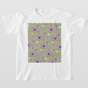 Green Purple Retro Y2K Funky Hippie Flower Pattern T-Shirt