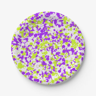 Green Purple Splattered Paint Paper Plate