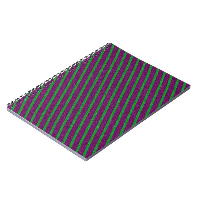 Green & Purple Stripes Glitter Notebook (Left Side)