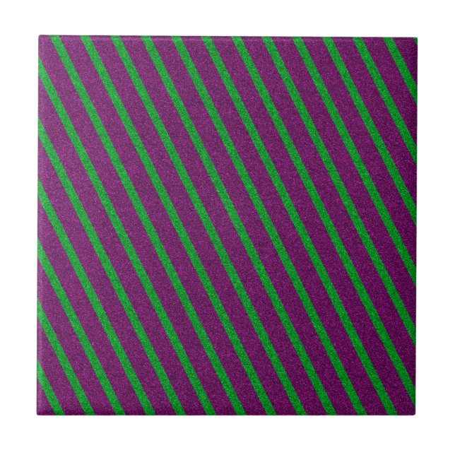 Green & Purple Stripes Glitter Tile (Front)
