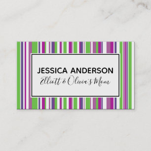 Green & Purple Stripes Mummy Playdate Calling Card