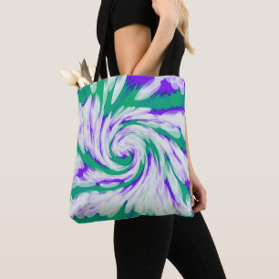 Green Purple Tie Dye Swirl Tote Bag
