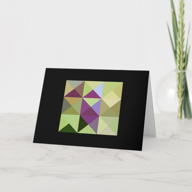 Green Purple Tones Quilt Square Note Card (Front)