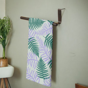 Green Purple Tropical Fern Botanical Spring Summer Tea Towel
