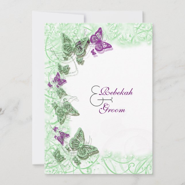 Green purple wedding engagement anniversary invitation (Front)