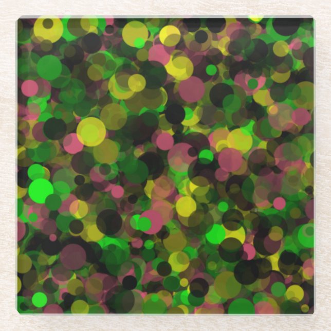 Green Purple Yellow Dot Glass Coaster (Front)