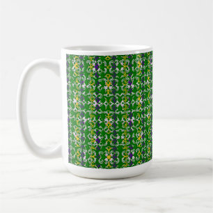 GREEN PURPLE YELLOW MARDI GRAS FLEUR DI LIS COFFEE MUG