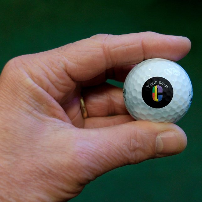 Green purple yellow red initial letter C black Golf Balls (Creator Uploaded)