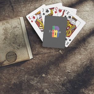 Green purple yellow red Monogram Initial  B grey Playing Cards