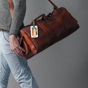 Green purple yellow red Monogram Initial B Luggage Tag