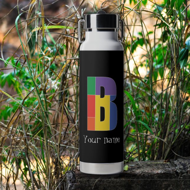 Green purple yellow red Monogram Initial  B Water Bottle (Creator Uploaded)