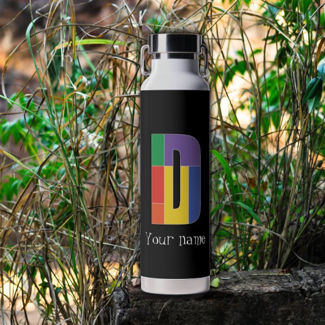 Green purple yellow red Monogram Initial  D Water Bottle (Creator Uploaded)