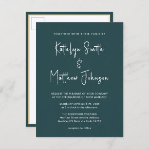 Green QR Code All In One Modern Script Wedding Invitation Postcard