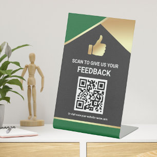 Green QR Code Customer Feedback Review Table Sign
