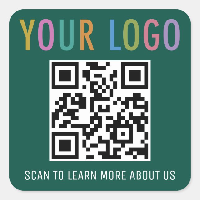 Green QR Code Stickers Custom Business Logo Square (Front)