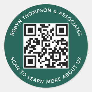 Green QR Code Stickers Custom Business Name Round