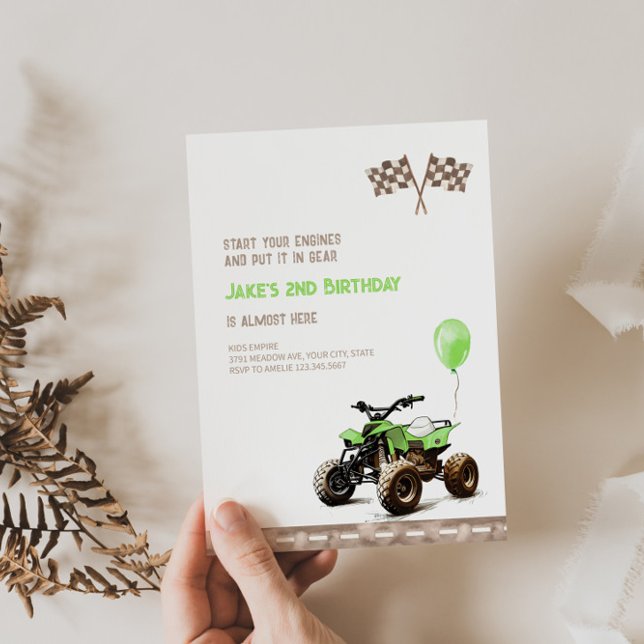 Green Quad Bike 2nd Birthday Invitation (Creator Uploaded)