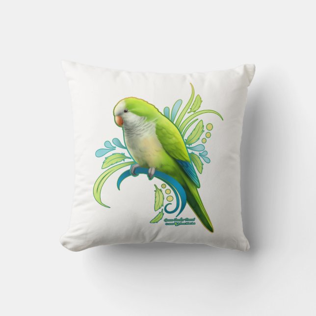 Green Quaker Parrot Pillow (Front)