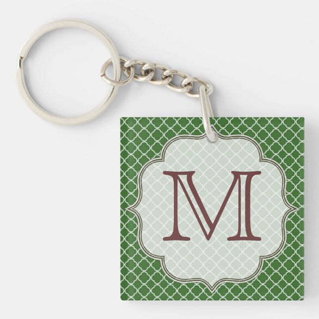 Green Quarterfoil Latti Monogram Initial Key Chain (Front)