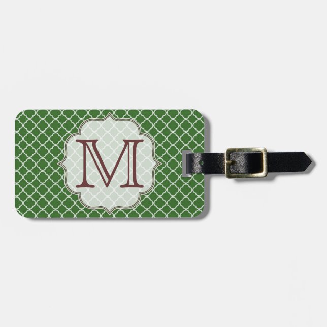 Green Quarterfoil Latti Monogram Luggage Tag (Front Horizontal)