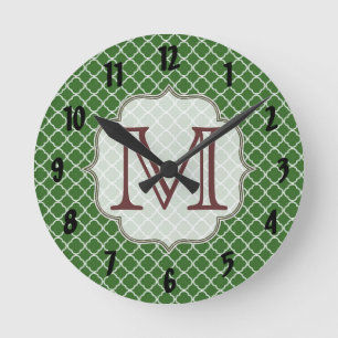Green Quarterfoil Latti Monogram Wall Clock