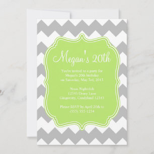Green Quatrefoil Chevron Birthday Invitation